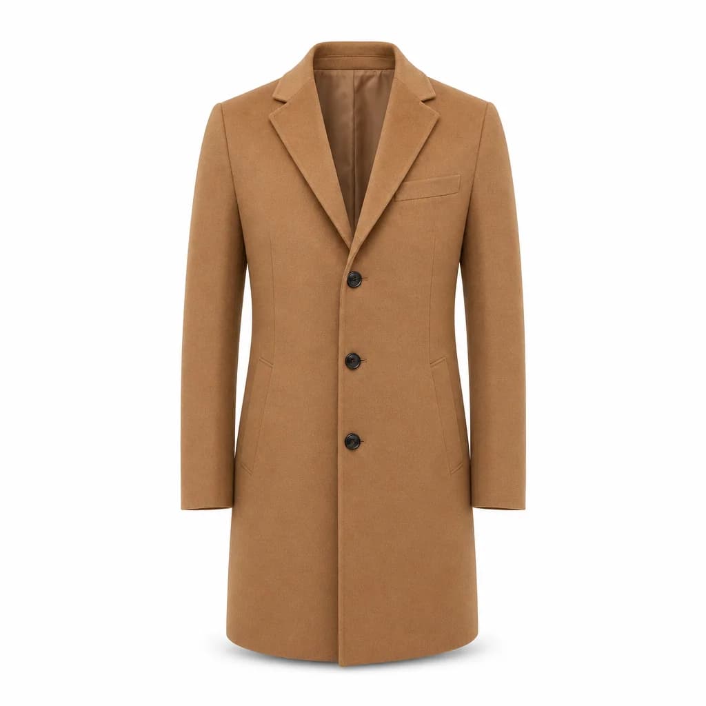 Camel wool-blend single-breasted overcoat